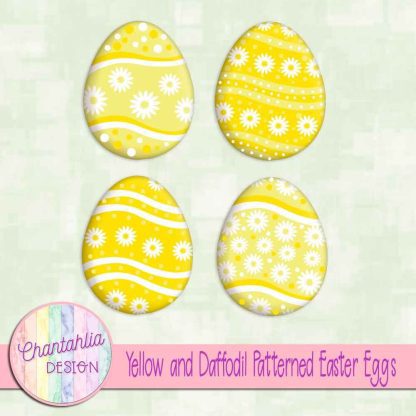 Free yellow and daffodil patterned easter eggs elements