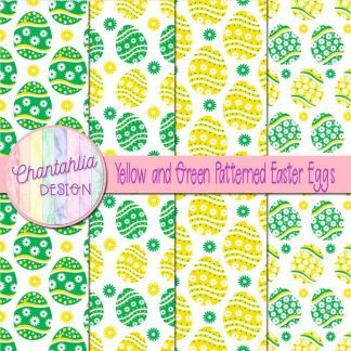 Free yellow and green patterned easter eggs digital papers