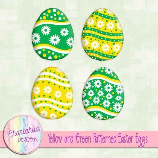 Free yellow and green patterned easter eggs elements