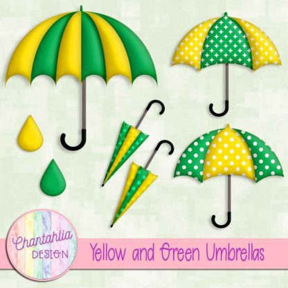 Free yellow and green umbrellas design elements