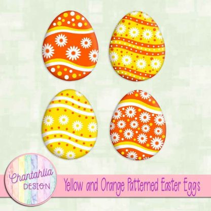 Free yellow and orange patterned easter eggs elements