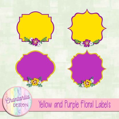 Free yellow and purple floral labels