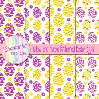 Free yellow and purple patterned easter eggs digital papers