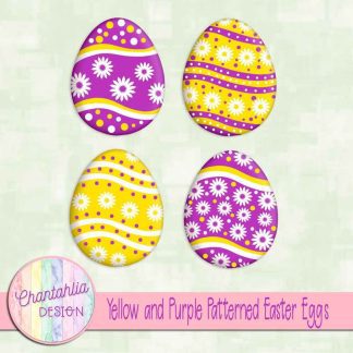 Free yellow and purple patterned easter eggs elements