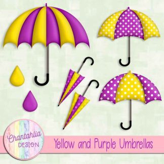Free yellow and purple umbrellas design elements