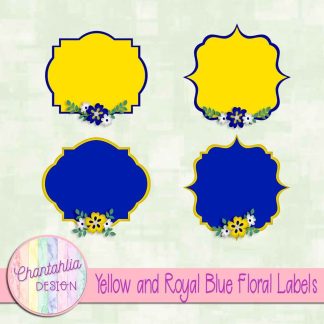 Free yellow and royal blue floral labels