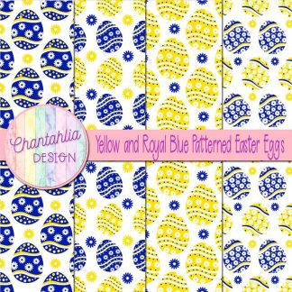 Free yellow and royal blue patterned easter eggs digital papers