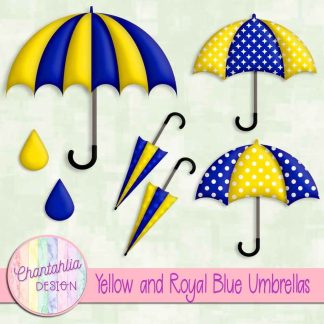 Free yellow and royal blue umbrellas design elements