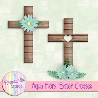 Free aqua floral easter crosses