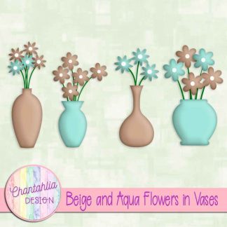 Free beige and aqua flowers in vases