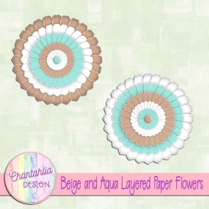 Free beige and aqua layered paper flowers