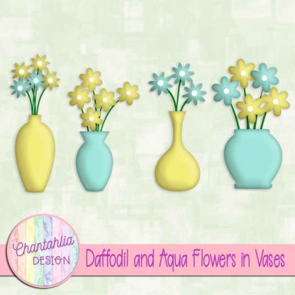 Free daffodil and aqua flowers in vases