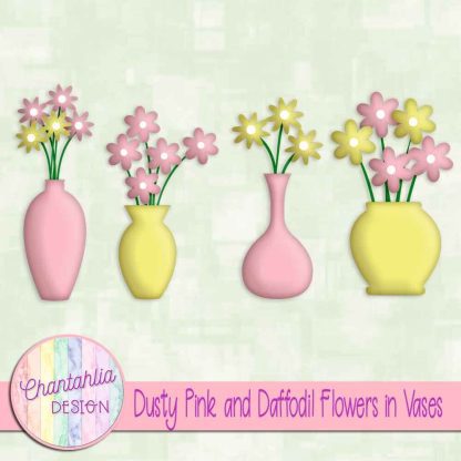 Free dusty pink and daffodil flowers in vases