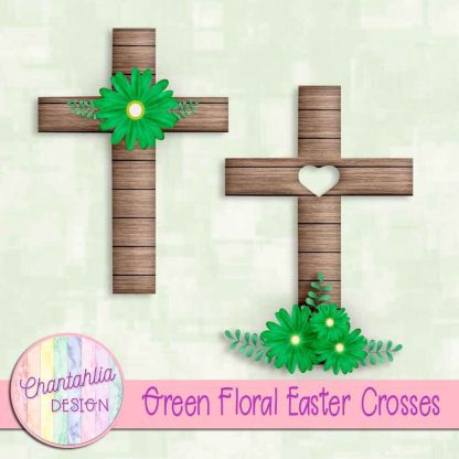 Free green floral easter crosses