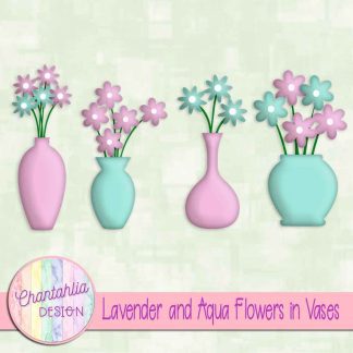 Free lavender and aqua flowers in vases