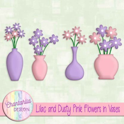 Free lilac and dusty pink flowers in vases