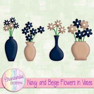 Free navy and beige flowers in vases