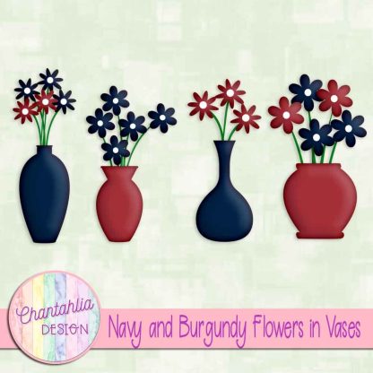 Free navy and burgundy flowers in vases