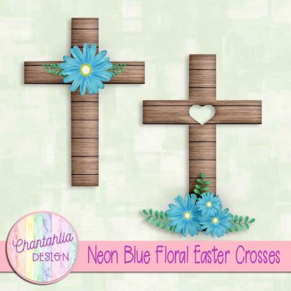 Free neon blue floral easter crosses