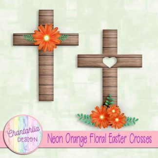 Free neon orange floral easter crosses