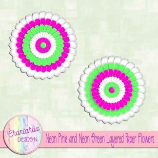 Free neon pink and neon green layered paper flowers