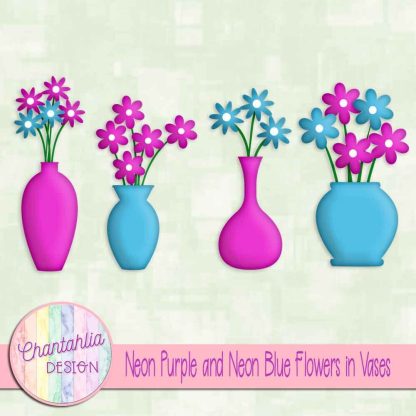 Free neon purple and neon blue flowers in vases