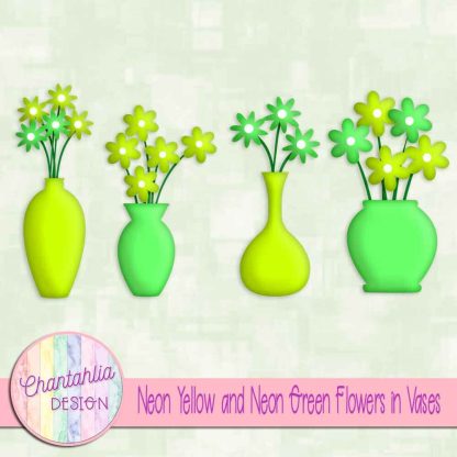 Free neon yellow and neon green flowers in vases