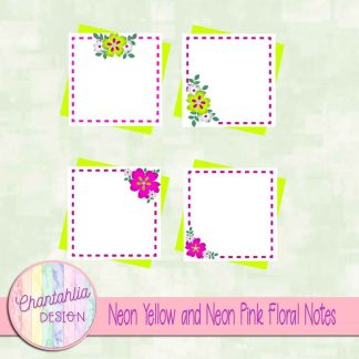 Free neon yellow and neon pink floral notes