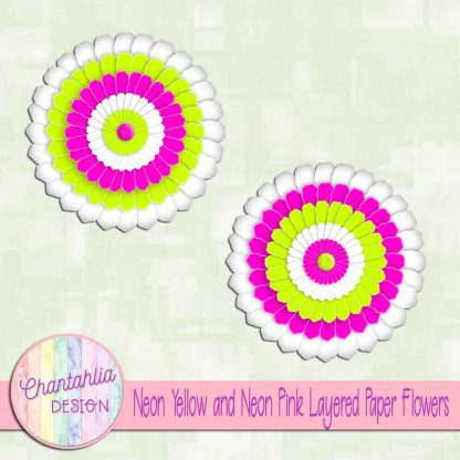 Free neon yellow and neon pink layered paper flowers