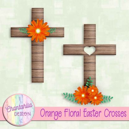 Free orange floral easter crosses