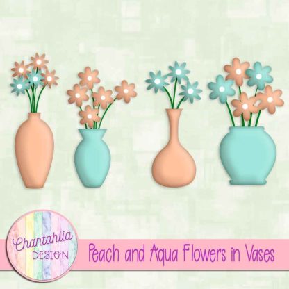 Free peach and aqua flowers in vases