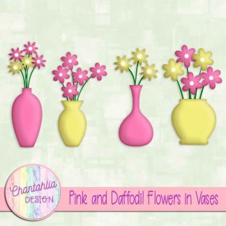 Free pink and daffodil flowers in vases