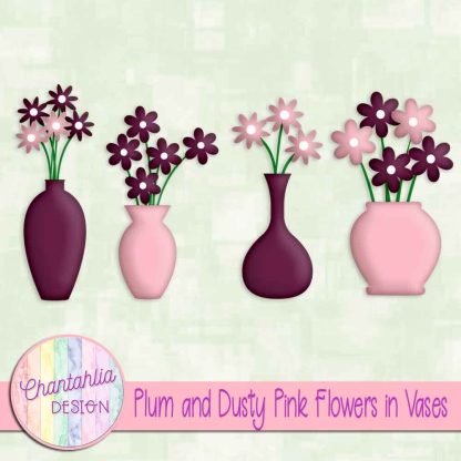 Free plum and dusty pink flowers in vases