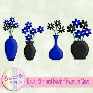 Free royal blue and black flowers in vases