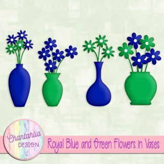 Free royal blue and green flowers in vases