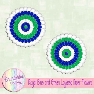 Free royal blue and green layered paper flowers