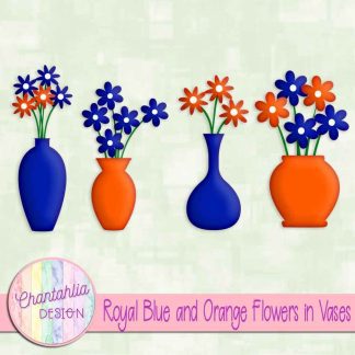 Free royal blue and orange flowers in vases