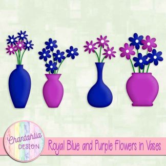 Free royal blue and purple flowers in vases