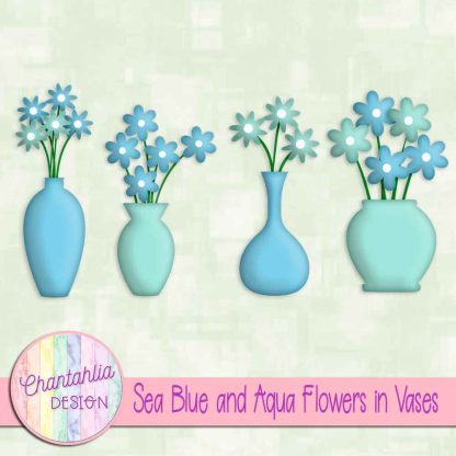 Free sea blue and aqua flowers in vases