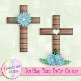 Free sea blue floral easter crosses
