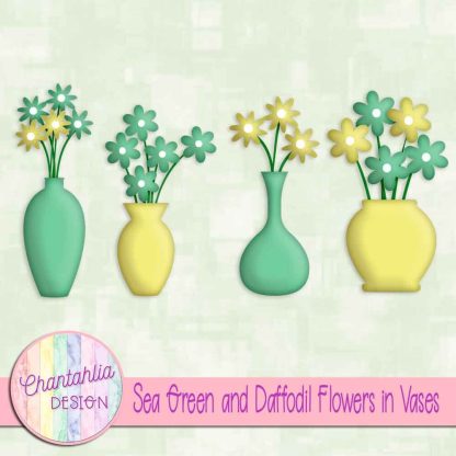 Free sea green and daffodil flowers in vases