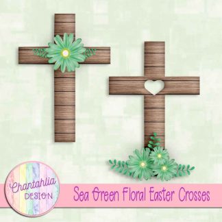 Free sea green floral easter crosses