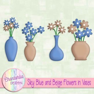 Free sky blue and beige flowers in vases