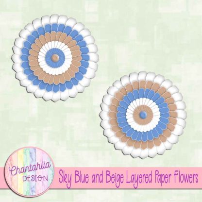 Free sky blue and beige layered paper flowers