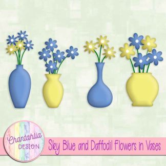 Free sky blue and daffodil flowers in vases