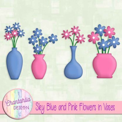 Free sky blue and pink flowers in vases