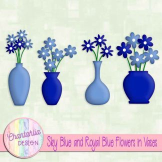 Free sky blue and royal blue flowers in vases