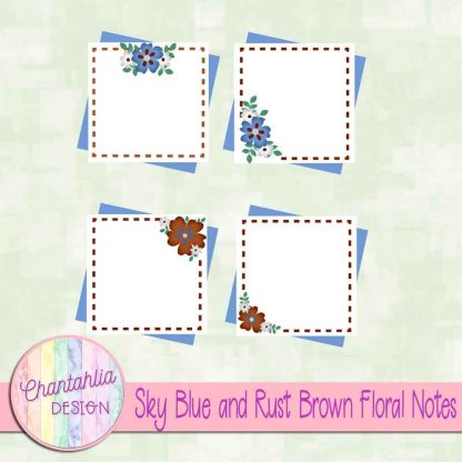 Free sky blue and rust brown floral notes