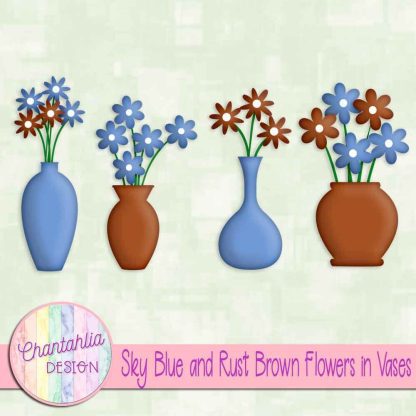 Free sky blue and rust brown flowers in vases
