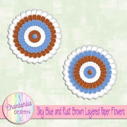 Free sky blue and rust brown layered paper flowers
